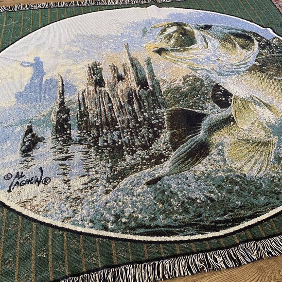 Al Agnew “Trouble” Fly Fishing Blanket 62x52 Cabin Decor Bass‎ Trout - Picture 5 of 6